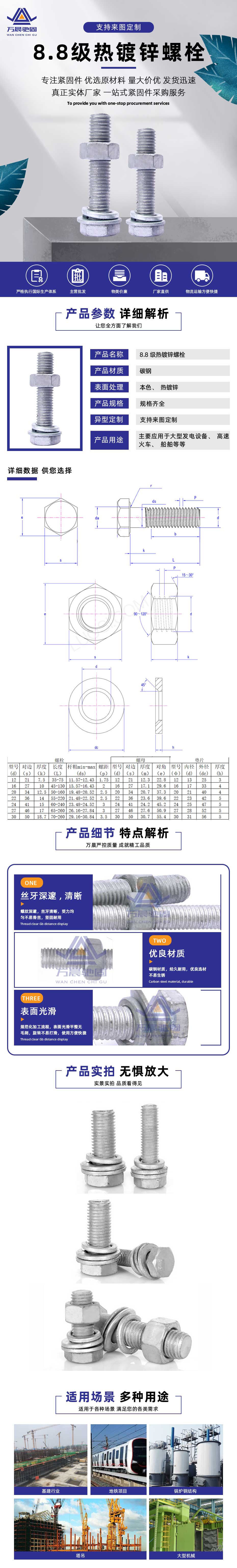 8.8級熱(rè)鍍鋅螺栓